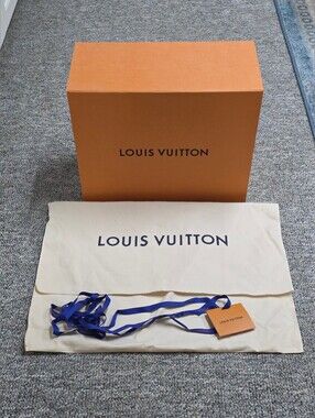 Authentic Louis Vuitton Orange Gift Box with Dust Bag & Blue Ribbon